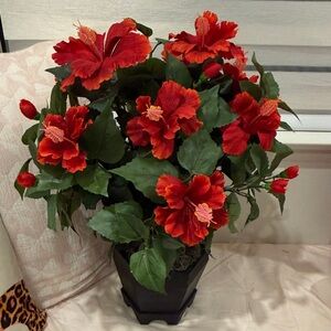 Amazon Red and Green Faux Hibiscus Arrangement